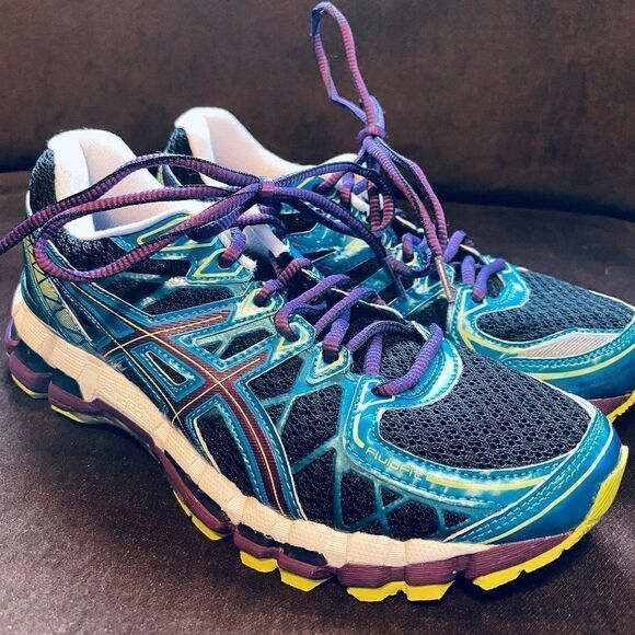 New ASICS GEL KAYANO 20 Black Blue Purple Lime 9 US Womens Medium - Picture 8 of 14